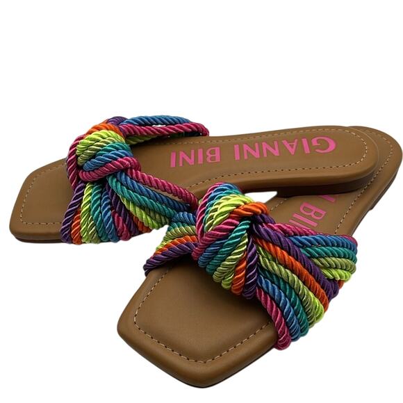Gianni Bini Penni Rainbow Corded Knot Flat Sandals Size 5 - Picture 3 of 5